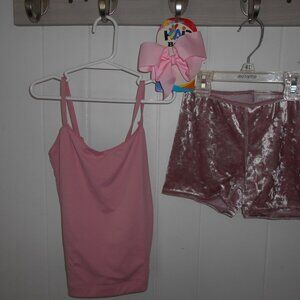 Pink Shorts  Top & Hair Bow-- Large Child- New w/Tags